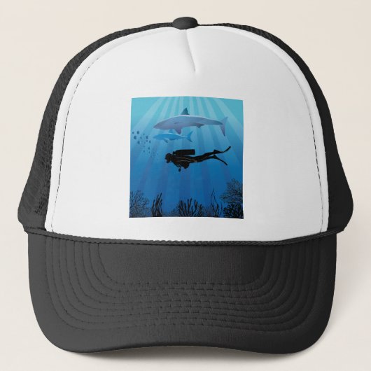 Shark Diving Scuba Diver Trucker Pet (Voorkant)