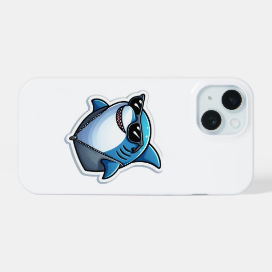 Shark Drawing: Deep Water iPhone 15 Case (Achterkant horizontaal)