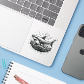 Shark Drawing: Deep Water Sticker #7 (Laptop met iPhone)