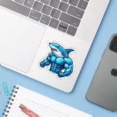 Shark Drawing: Deep Water Sticker #9 (Laptop met iPhone)