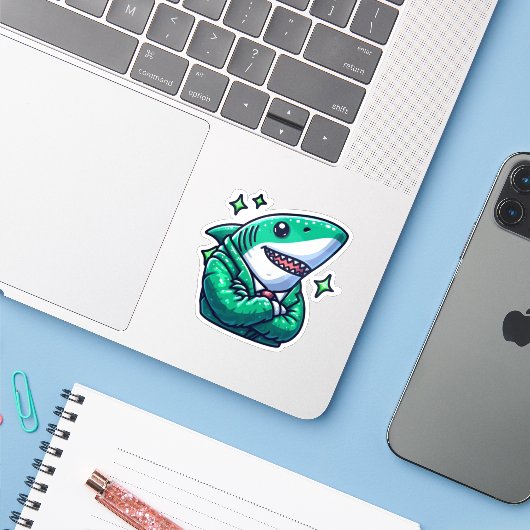 Shark Drawing: Deep Water Stickers #16 (Laptop met iPhone)