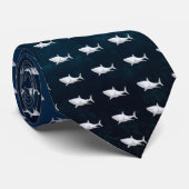 Shark Drawing of White & Gray Ocean Tiled Necktie Stropdas (Opgerold)