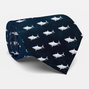 Shark Drawing of White & Gray Ocean Tiled Necktie Stropdas