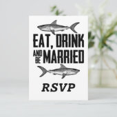 Shark Eat-Drink en een gehuwde zwarte bruiloft RSVP Kaartje (Staand voorkant)