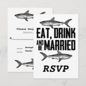 Shark Eat-Drink en een gehuwde zwarte bruiloft RSVP Kaartje (Voorkant / Achterkant)