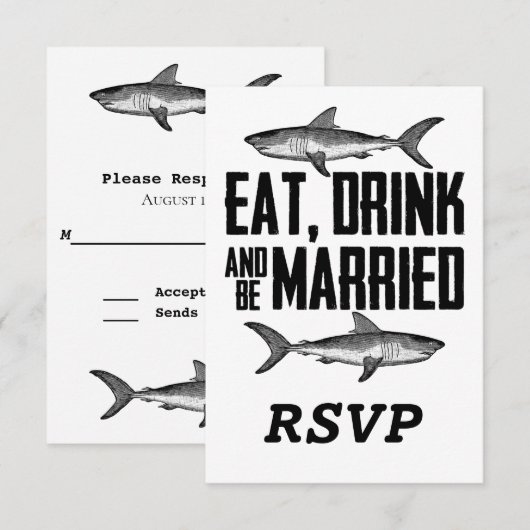 Shark Eat-Drink en een gehuwde zwarte bruiloft RSVP Kaartje (Voorkant / Achterkant)