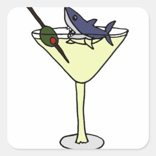 Shark Eating Martini Olive Vierkante Sticker