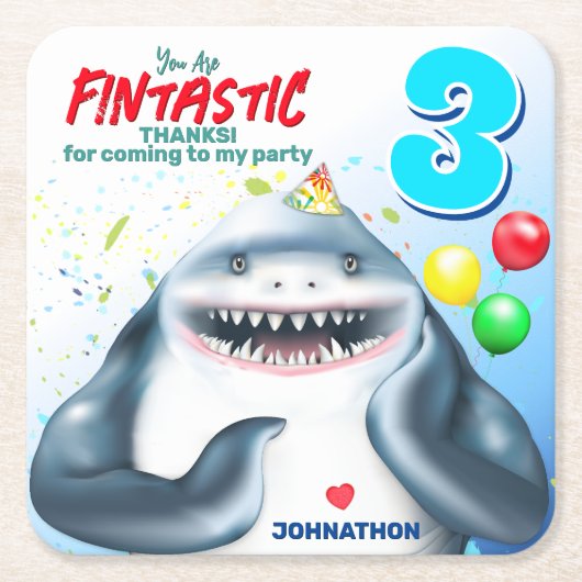 Shark Fantastic Kids Verjaardag Kartonnen Onderzetters (Voorkant)