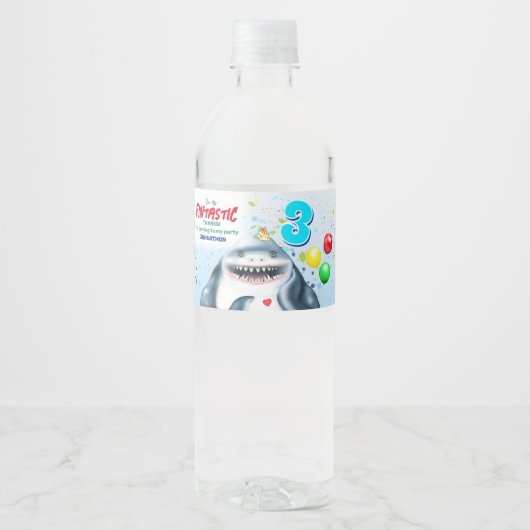 Shark Fantastic Kids Verjaardag Waterfles Etiket (Voorkant)