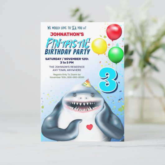 Shark Fantastic Kids Verjaardagsfeestje Kaart (Staand voorkant)
