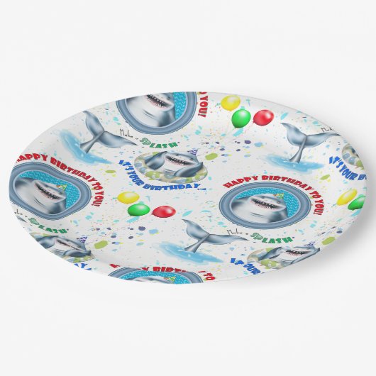 Shark Fantastic Pool Party Kids Verjaardag Papieren Bordje (Gekanteld)
