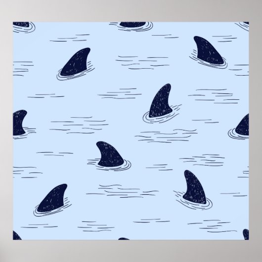 Shark Fin Ocean Pattern Poster (Voorkant)