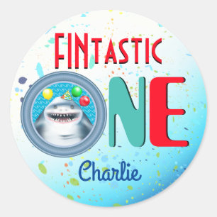 Shark Fintastic First Birthday Ronde Sticker