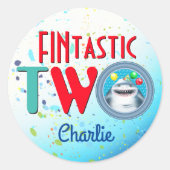 Shark Fintastic Second Birthday Ronde Sticker (Voorkant)