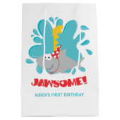 Shark First Birthday Gift Bag Medium Cadeauzakje (Achterkant)