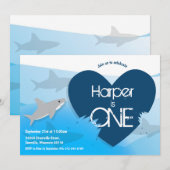 Shark First Birthday Party Uitnodiging (Voorkant / Achterkant)