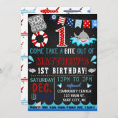 shark first verjaardagsuitnodiging kaart (Voorkant / Achterkant)