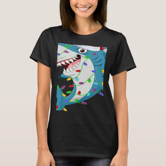 Shark Fish   Christmas Lights Santa Shark Xmas T-shirt (Voorkant)