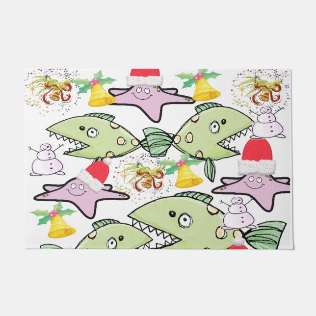 Shark, Fish kerstMatt Doormat Deurmat (Voorkant)