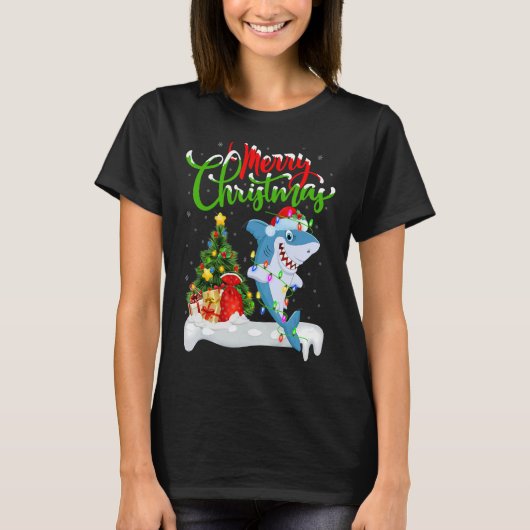 Shark Fish Xmas Decorations Santa Shark Christma T-shirt (Voorkant)