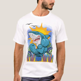 Shark Flexing Muscles Zee Leven en Zonneschijn Uni T-shirt