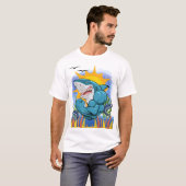 Shark Flexing Muscles Zee Leven en Zonneschijn Uni T-shirt (Voorkant volledig)
