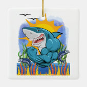 Shark Flexing Muscles Zee Life and Sunshine Keramisch Ornament (Achterkant)
