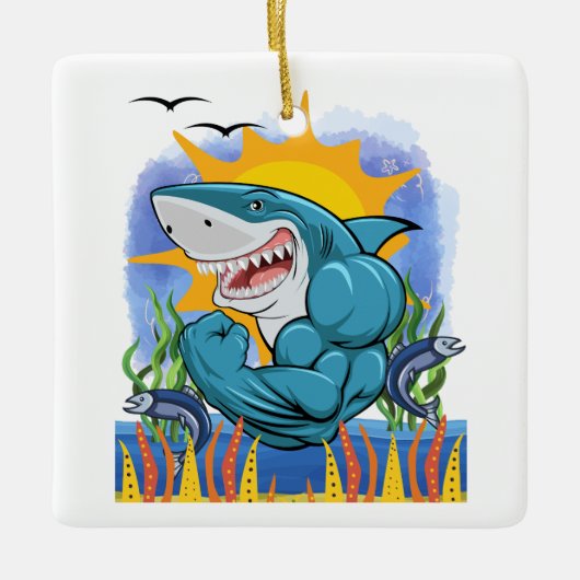 Shark Flexing Muscles Zee Life and Sunshine Keramisch Ornament (Voorkant)