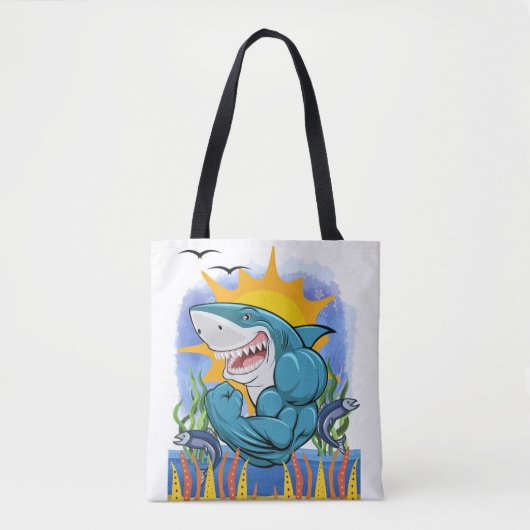 Shark Flexing Muscles Zee Life and Sunshine Style Tote Bag (Voorkant)