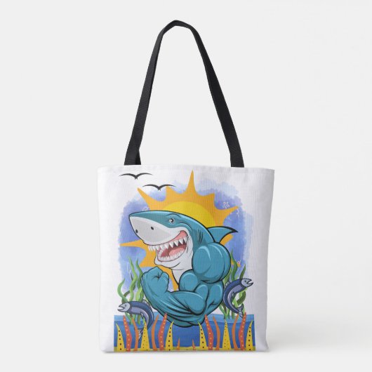 Shark Flexing Muscles Zee Life and Sunshine Style Tote Bag (Achterkant)