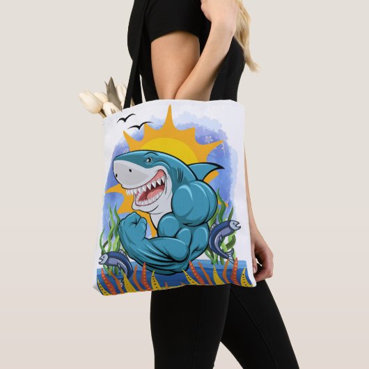 Shark Flexing Muscles Zee Life and Sunshine Style Tote Bag (Dichtbij)