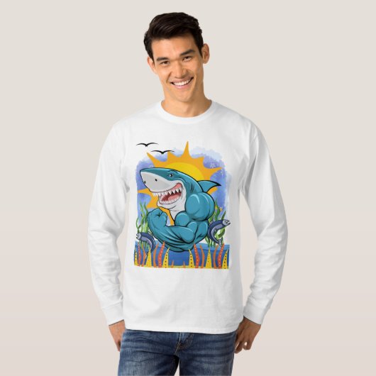 Shark Flexing Muscles Zee Life Sunshine L/S T-shirt (Voorkant volledig)