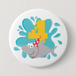 Shark Fourth Birthday Button