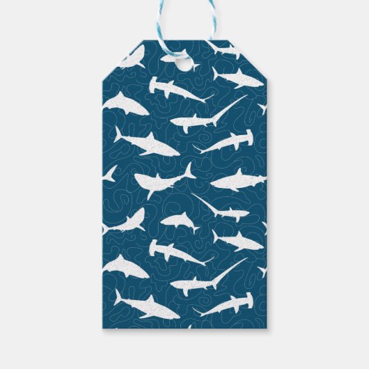 Shark Frenzy Blauw Wit Cadeaulabel (Voorkant)