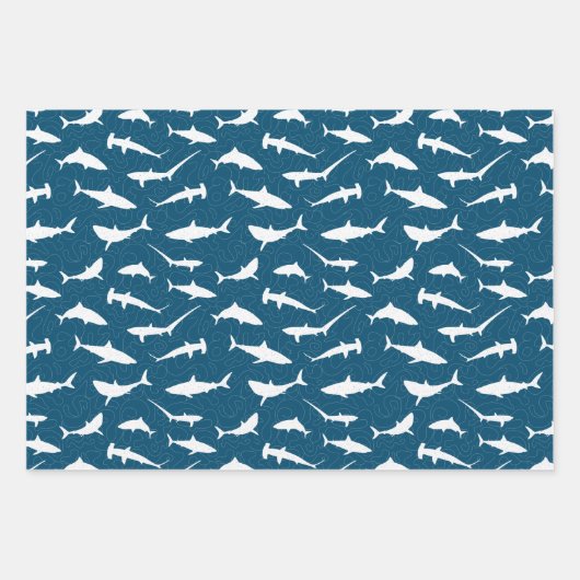 Shark Frenzy Blauw Wit Inpakpapier Vel (Voorkant)