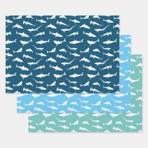 Shark Frenzy Blue White Inpakpapier Vel