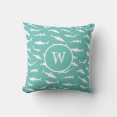 Shark Frenzy Blue White Monogram Kussen (Voorkant)