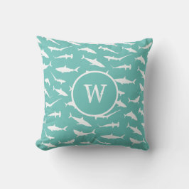 Shark Frenzy Blue White Monogram Kussen
