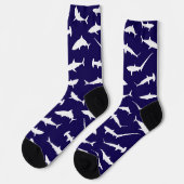 Shark Frenzy Navy blauw en wit patroon Sokken (Links)