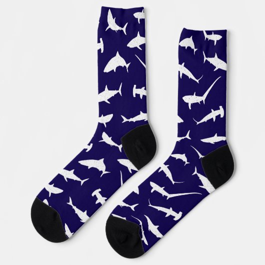 Shark Frenzy Navy blauw en wit patroon Sokken (Links)
