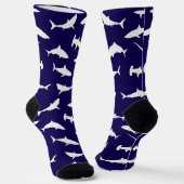 Shark Frenzy Navy blauw en wit patroon Sokken (Gebogen)