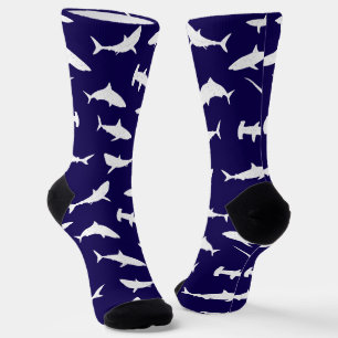 Shark Frenzy Navy blauw en wit patroon Sokken