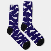 Shark Frenzy Navy blauw en wit patroon Sokken (Rechts)