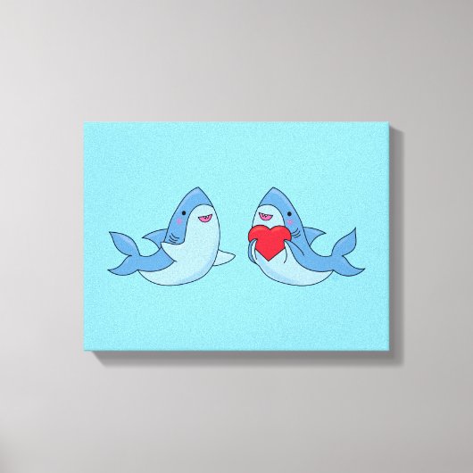 Shark Friends Kawaii Artwork Kinder Room Canvas Afdruk (Voorkant)