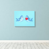 Shark Friends Kawaii Artwork Kinder Room Canvas Afdruk (Insitu (Houten vloer))