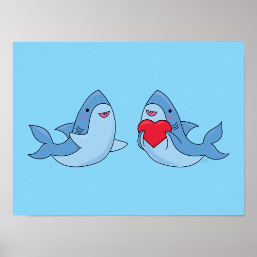 Shark Friends Kawaii Artwork Kinder Room Poster (Voorkant)