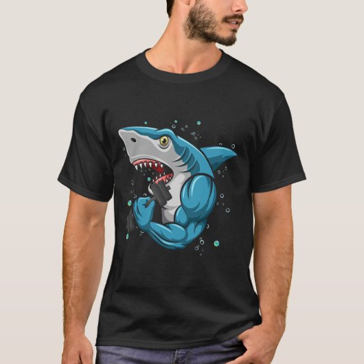 Shark Gym Powerlifting Gewichtheffen Bodybuilding T-shirt (Voorkant)