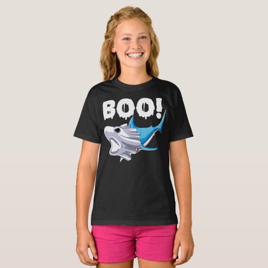 shark halloween  boo ghost shark gift boys mens t-shirt (Voorkant volledig)
