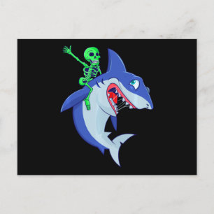 Shark Halloween Skeleton Riding Sharks Lover Funny Aankondigingskaart