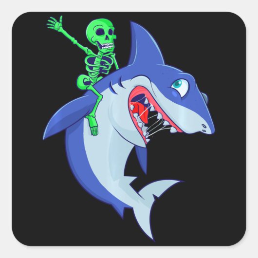 Shark Halloween Skeleton Riding Sharks Lover Funny Vierkante Sticker (Voorkant)